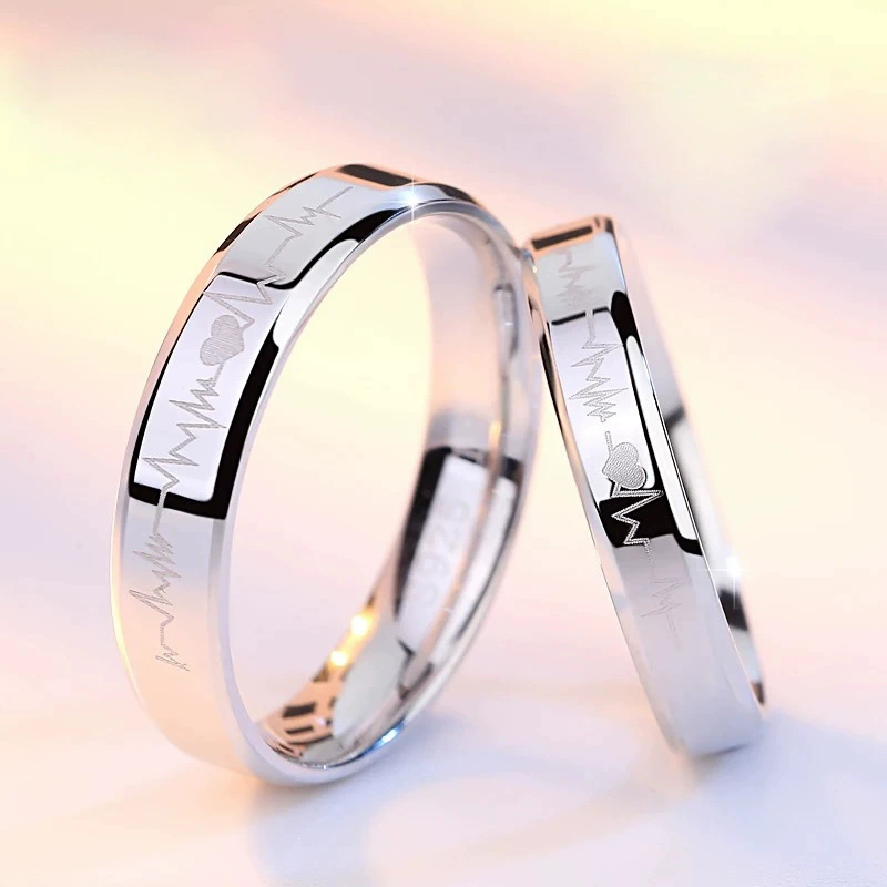 Ювелирные изделия из стерлингового серебра 925 пробы, мужское и Женское Обручальное корейское кольцо, закрытое кольцо с электрокардиограммой для пары