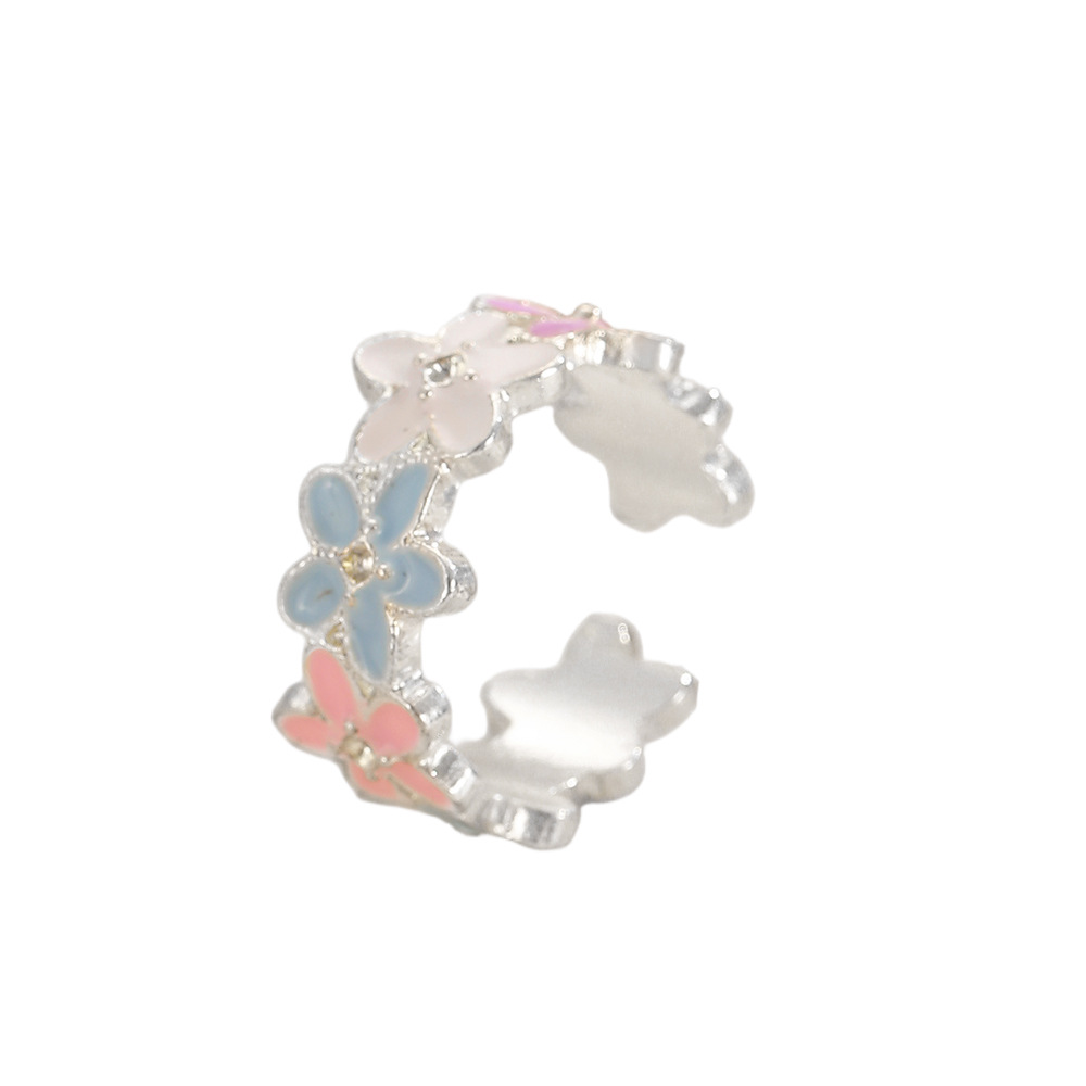 Cross-Border Hand Jewelry Opal Sunflower Sweet Butterfly Open Ring Blue Oil Drop Flower Ring Three-Piece Set
