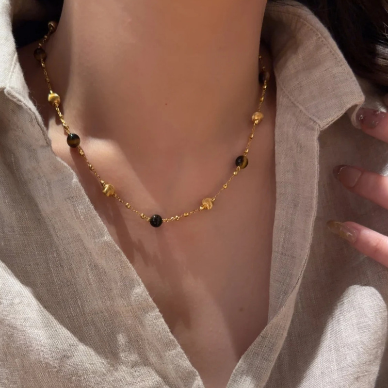 “虎眼星球”S925银虎眼猫眼项链女复古风拉丝工艺灵动感项链|undefined