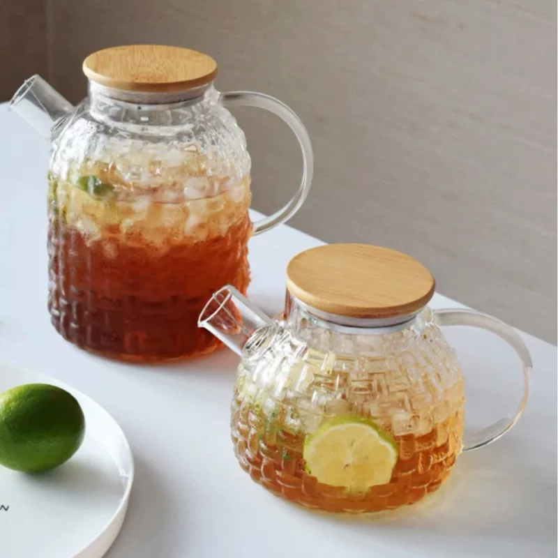 Glass woven capacious transparent teapot