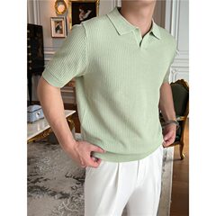2025新型ビジネス通勤シンプルカジュアル襟付きポロシャツの上着に起爆ニットtシャツ半袖男