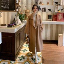 羊驼绒双面呢大衣女士翻领纯色宽松休闲气质简约百搭保暖系带外套