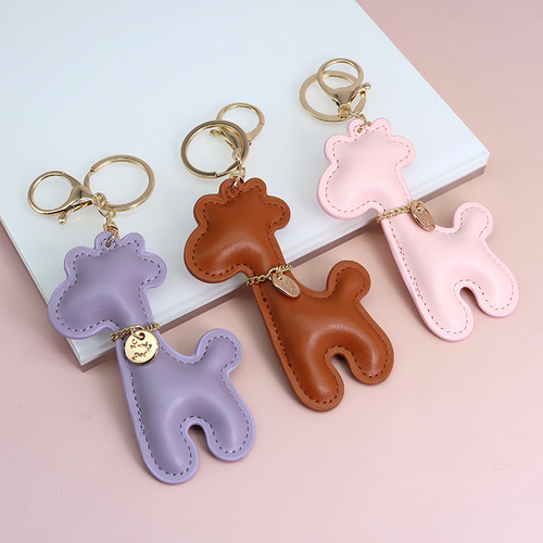Giraffe Pu Cartoon Keychain Cute Fashion Bag Hook Couple Accessory Car Keychain Wholesale