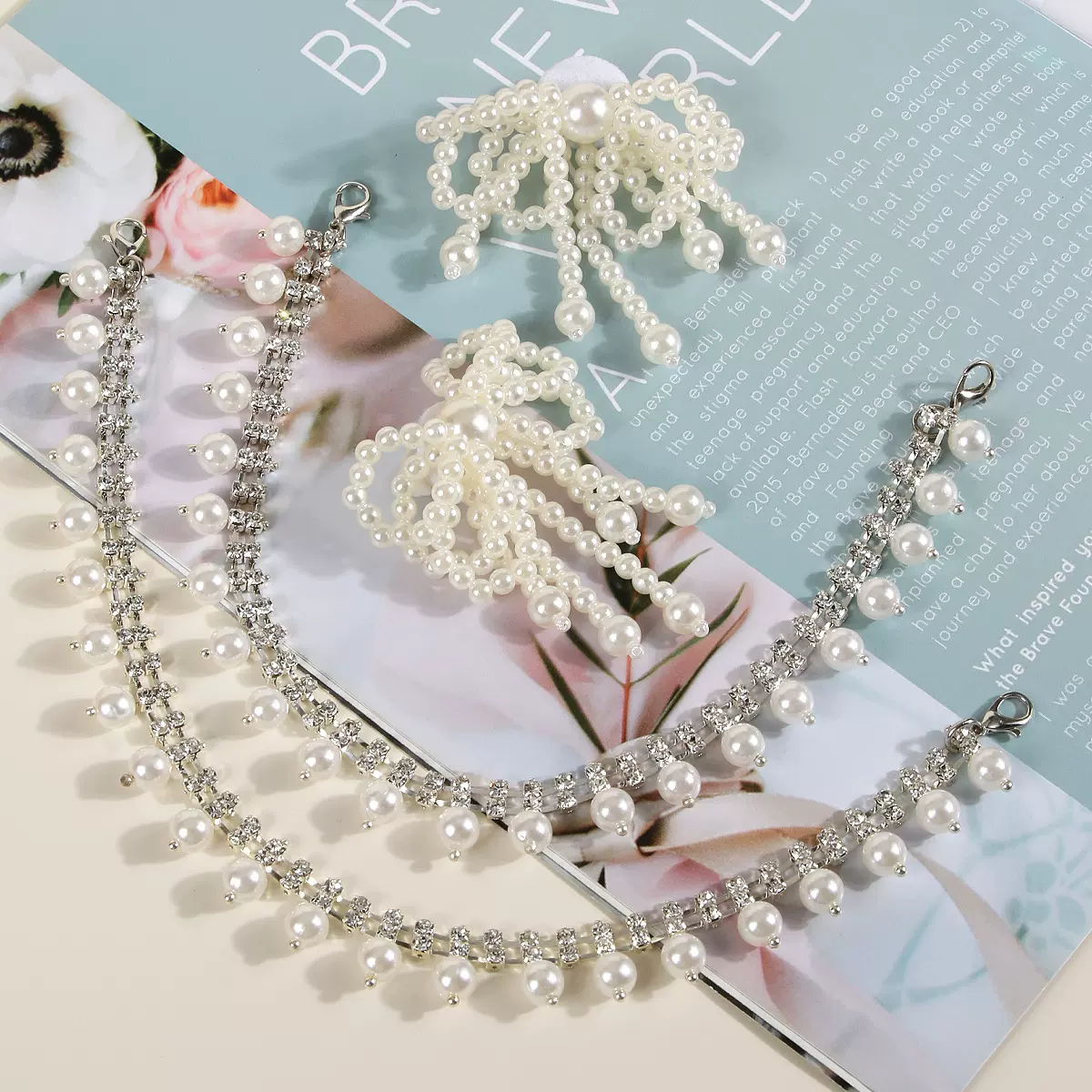 公主蝴蝶结珍珠鞋扣百搭鞋子装饰鞋花蕾丝蝴蝶结鞋带扣鞋饰配饰女