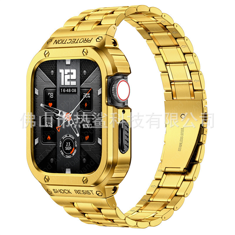 Suitable for Apple Watch S7 Armor Modified Case Iwatch6548Se Generation Stainless Steel Metal Watch Strap Protective Cover