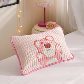 ins草莓熊乳胶凉席枕套家用儿童冰丝枕头套单个卡通女宝宝枕唷儿