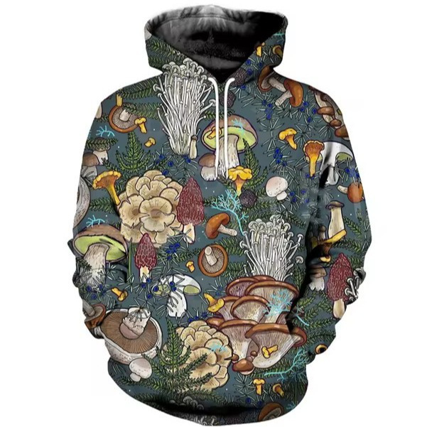 Cross-border Foreign Trade Sweater Men's Hooded fleece-lined 3D Digital Printing Rainbow Mushroom Hoodie Psychedelic Pattern Casual Cross-border Foreign Trade Sweater Men's Hooded fleece-lined 3D Digital Printing Rainbow Mushroom Hoodie Psychedelic Pattern Casual