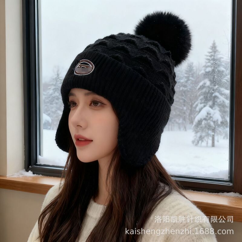 跨境秋冬毛绒棒球帽女休闲百搭骑车保暖护耳帽韩版户外套头针织帽|undefined