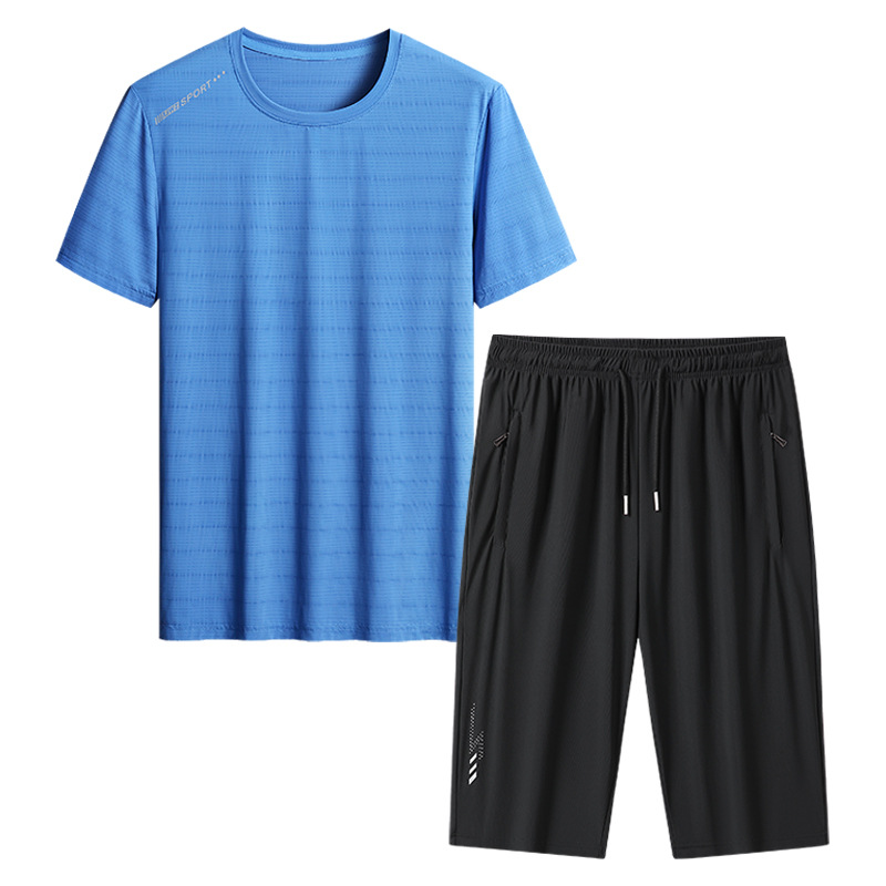Papa de tamaño extra, traje de verano para hombres, hielo, secado rápido, pantalones de manga corta, de mediana edad, deportivo, ocio, dos piezas