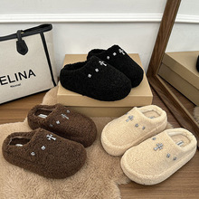 星星毛毛拖鞋女外穿平底女士拖鞋冬季新款圆头厚底毛绒棉拖鞋女