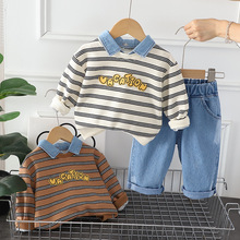 儿童套装外穿婴儿衣服男童春秋季条纹字母两件套宝宝洋气小童秋装