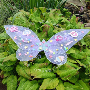 Children's Colorfulful Fur Ball Stockings Butterfly Wings Five-Pointed Star Lollipop Decoration Cute Angel Wings Party Dress up