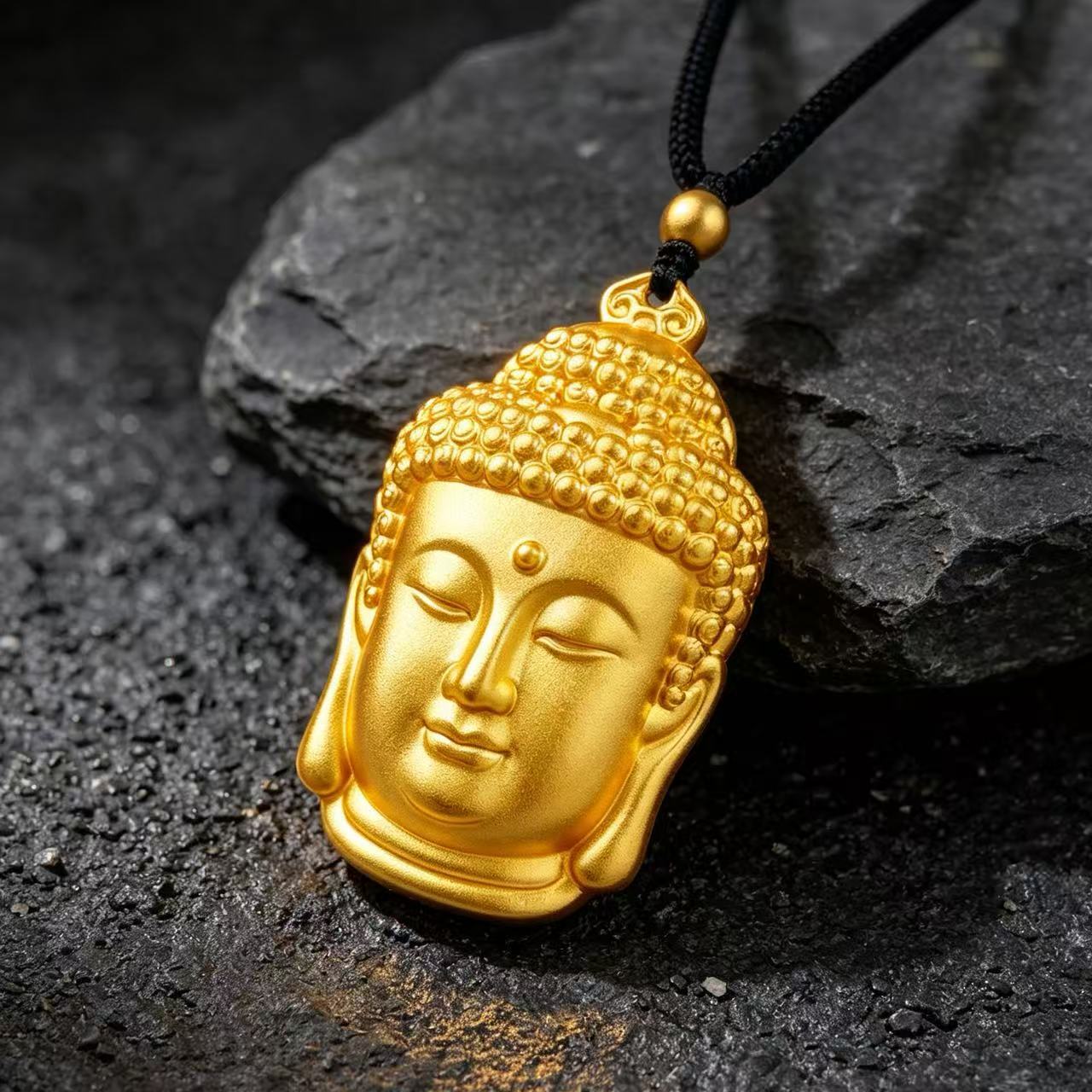 Jewelry store same style high-end Tathagata sand gold meticulously crafted thick gold large Buddha head pendant with a radiant aura, symbolizing peace and safety, high color retention