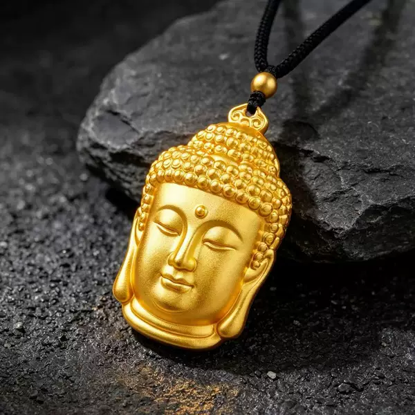 Jewelry store same style high-end Tathagata sand gold meticulously crafted thick gold large Buddha head pendant with a radiant aura, symbolizing peace and safety, high color retention
