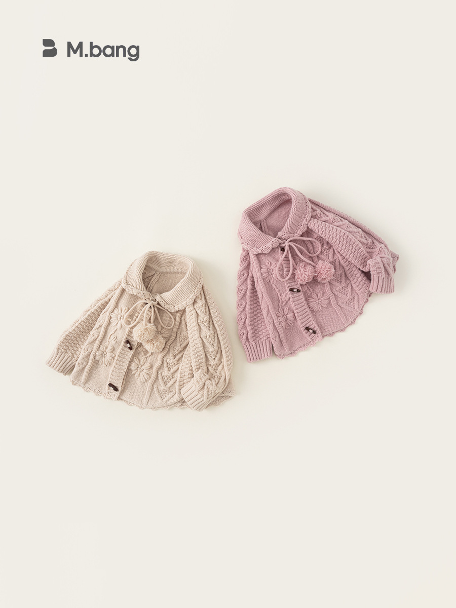 Yubao ropa infantil suéter de niña primavera y otoño 2026 con solapa cardigan de punto chaqueta de mangas largas ropa infantil