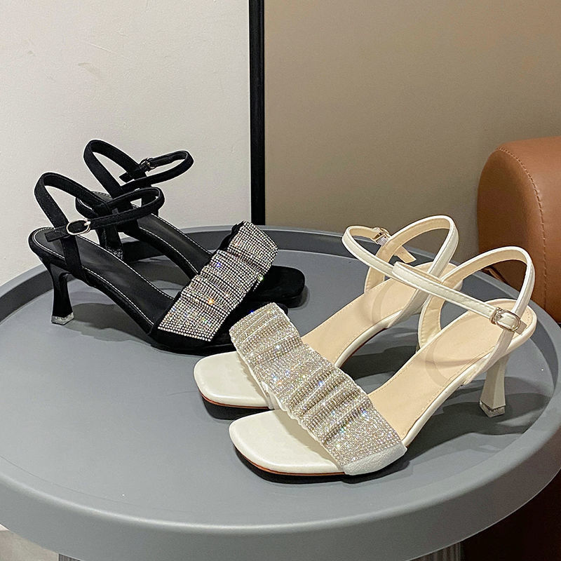 Elegant mule stiletto heels with rhinestones