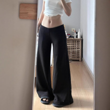 黑色低腰阔腿休闲裤女秋冬季加绒加厚卫裤修身显瘦垂感拖地长裤子