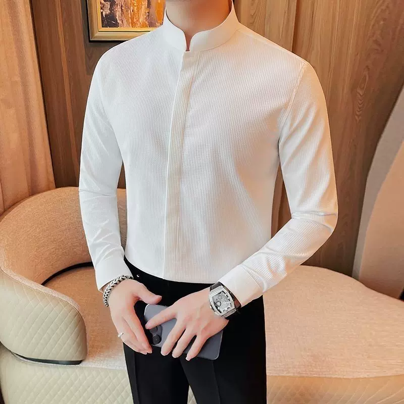 中山领衬衫长袖男士秋装新中式男装中国风春秋款立领2025新款衬衣