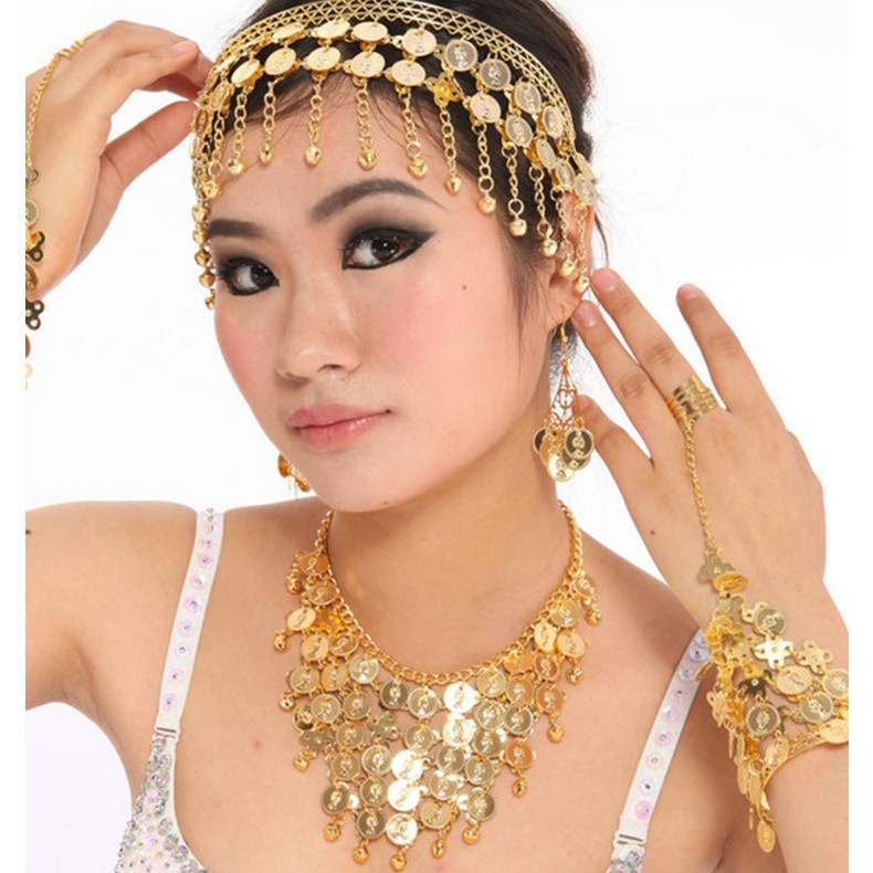 Accesorios de rendimiento de danza India horquilla collar tocado pendientes tocado joyería danza vientre ropa pulsera joyería diadema