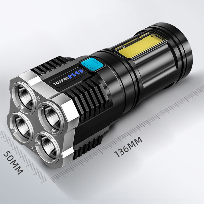 High-intensity LED powerful flashlight with USB rechargeable, long-range fishing, portable outdoor quad-core flashlight