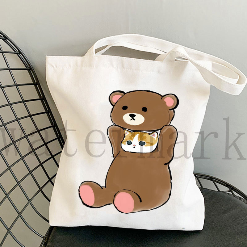 Japón lindo gato Kawaii gato impresión bolsa de lona Harajuku bolsa de hombro bolsa de moda estudiante bolsa de compras de mano