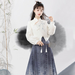 原创设计书香烬汉服女中国风新中式汉元素上衣半裙套装8844