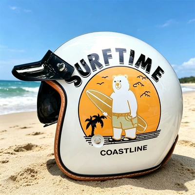 Motosiklet kaskı (dəbilqə) – Half Helmet with Built-In Visor - mt-5-milky-white-surf-with-black-and-white-mirrors-m