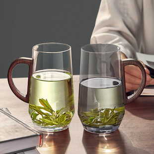 Cup walnut handle Green Tea Cup borosilicate heat-resistant glass Japanese monkey Kui water cup flower tea cup glass office Cup