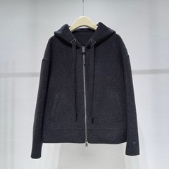 伊*L女装2025冬装新款羊毛连帽双面呢大衣拉链短外套1GA270011