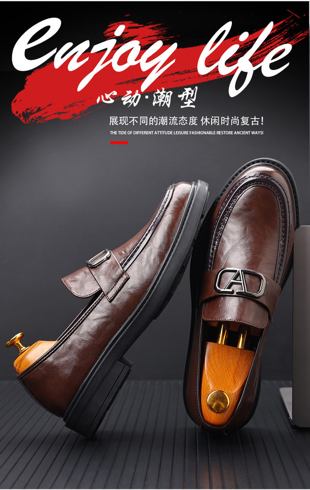 Giày lười nam da bò thật mũi nhọn gót thấp phong cách công sở — PZ98001 Màu nâu, PZ98001 màu đen chi tiết 4