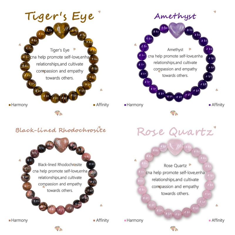 Temu Xiyin Tk Cross-Border Popular Bracelet Natural Stone Mother's Day Gift Heart-Shaped Pink Crystal Promotes Interpersonal Relationships