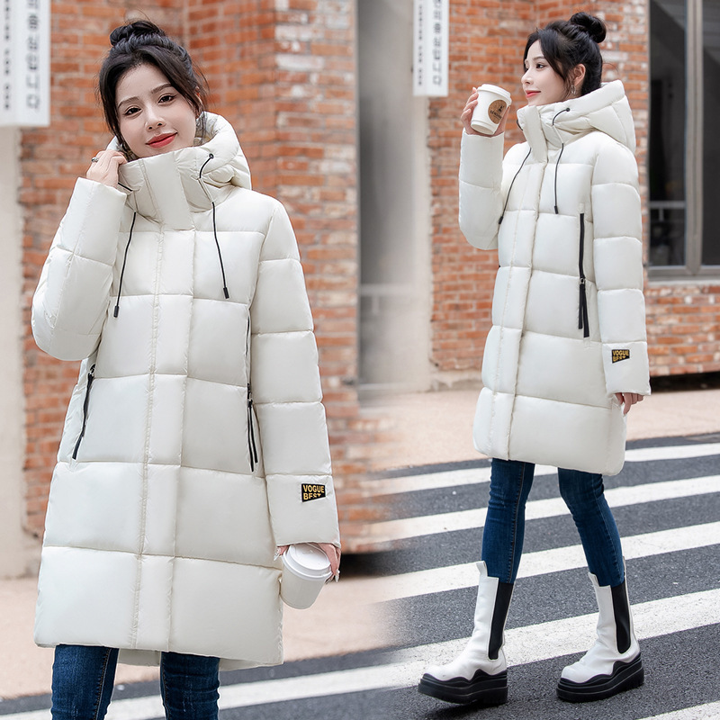Ropa de invierno europea y americana nueva capa de pluma, ropa de pan coreana, ropa de algodón suelta y gruesa, chaqueta de mujer larga y media