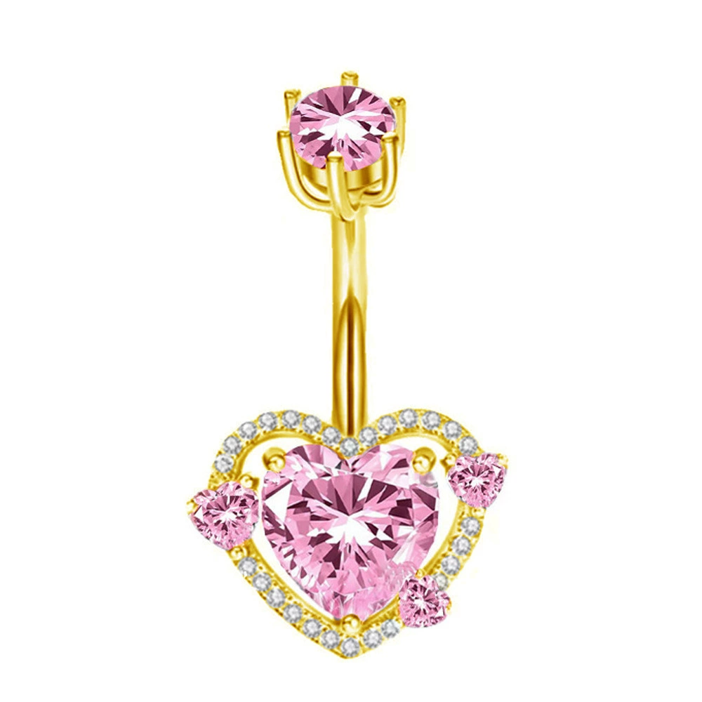 Belly Button Ring, Stainless Steel & Copper, Pink Zircon Accent, Multiple Style Options
