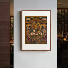 唐卡八方财神装饰画客厅书房玄关实木挂画办公室茶室藏传佛像壁画