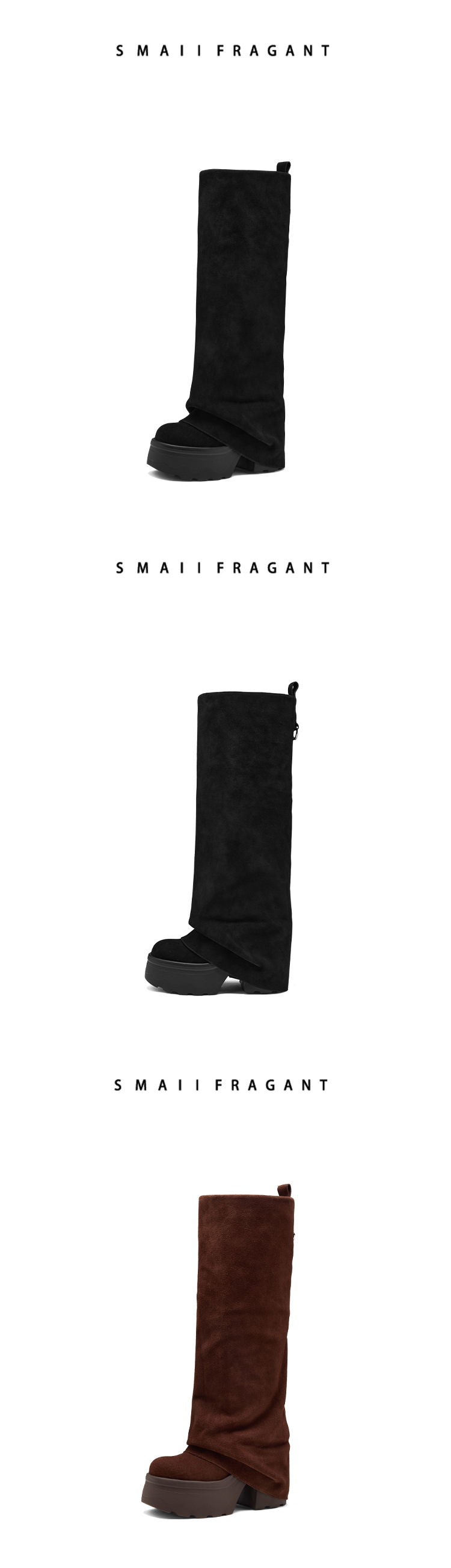 Boot nữ cổ cao ôm bắp chân đế dày gót 12 cm, kiểu hiệp sĩ, hai mặc mùa thu đông — nhung nâu chi tiết 8