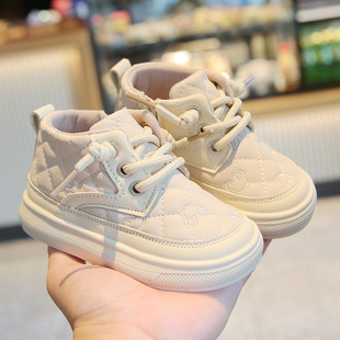 Autumn Baby Toddler Shoes, High-Top Casual Leather Shoes, Little Girls' Martin Boots, Children's Little Boys' Sneakers, Warm and Non-Slip