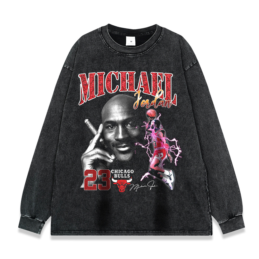 260g pesado copo de nieve frito de manga larga Camiseta americana retro alta calle moda marca suéter suelta Otoño e Invierno de los hombres y las mujeres de fondo