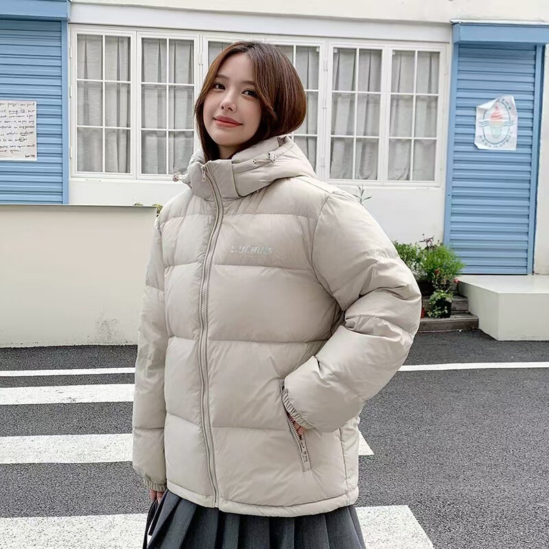 2025年新款羽绒服女短款连帽冬季加厚宽松面包服情侣款小个子外套|undefined