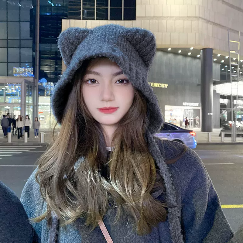 成毅同款可爱小熊毛线帽冬季新款针织护耳保暖超萌帽子女秋冬