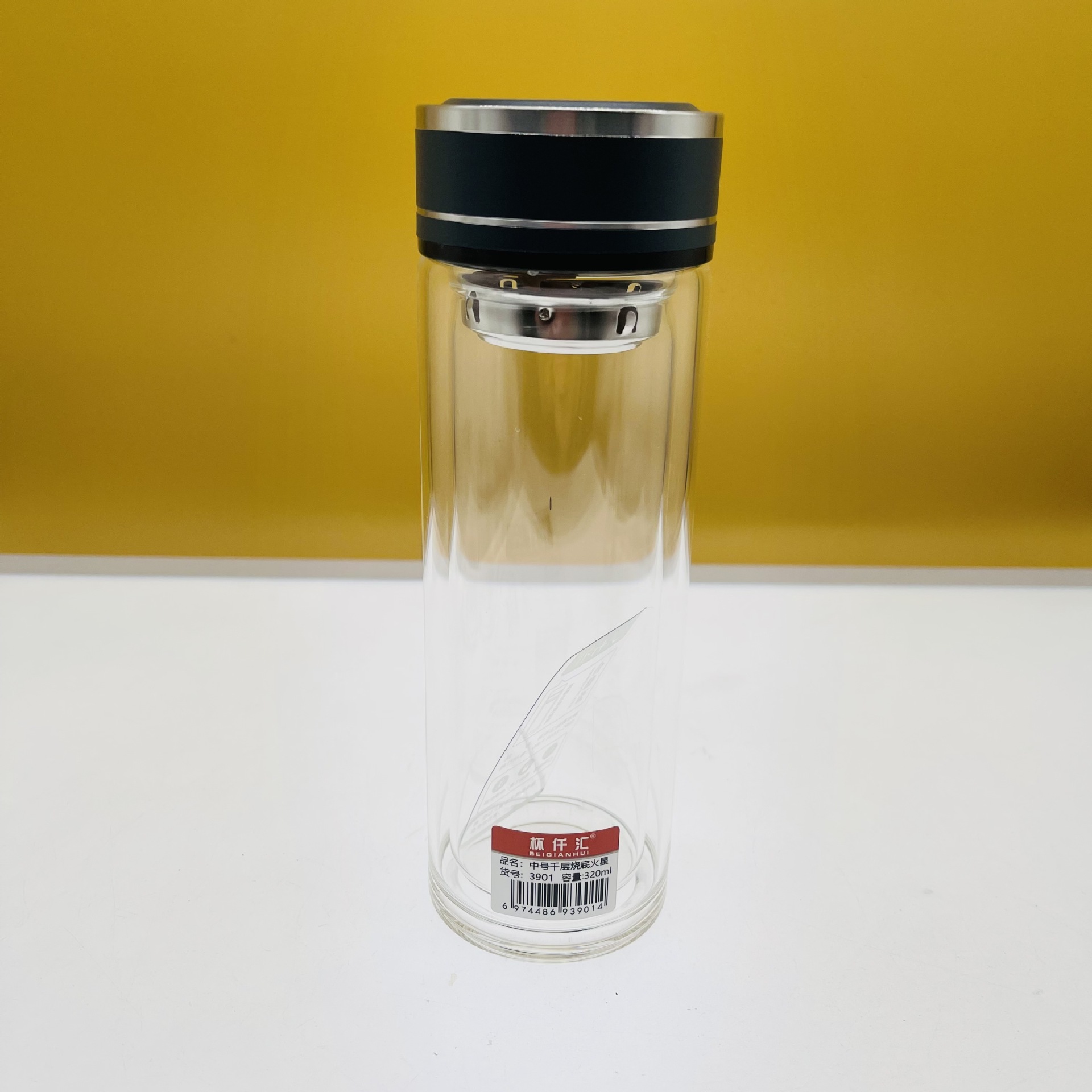 Taza de vidrio Qinhui 3901 nueva pantalla de filtro de moda portable de oficina taza de agua de beber taza de menú de filtro de agua transparente taza de agua