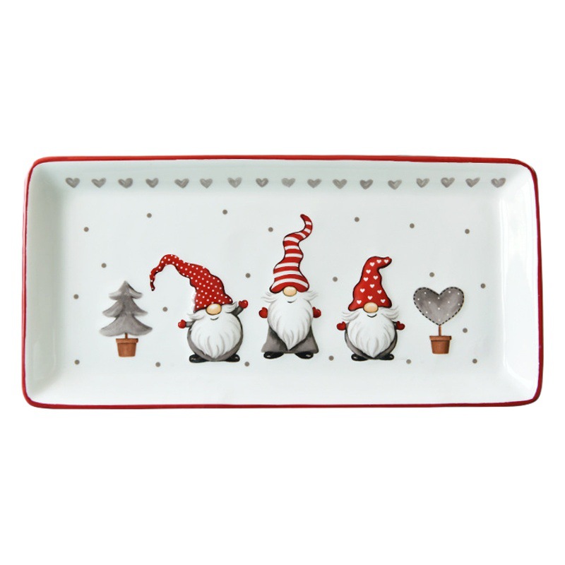 Placa rectangular de Navidad placa plana de cerámica nórdica cocina hogar vajilla alivio placa superficial creativa plato de carne occidental