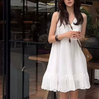 宽松休闲荷叶边吊带短裙法式度假风背心裙女夏季新款遮肉显瘦短裙