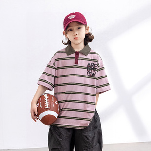 Boys' Fashion Polo Shirt Summer Short-sleeved 2025 New Children's Summer Striped T-shirt Big Boy Top T