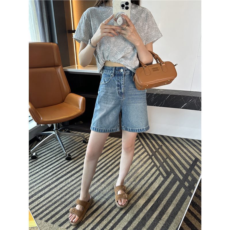 Supermodel Proportions!~High-Waisted A-Line Denim Shorts for Women, Summer 2026 New Style, Pure Cotton, Loose Wide-Leg Hot Pants
