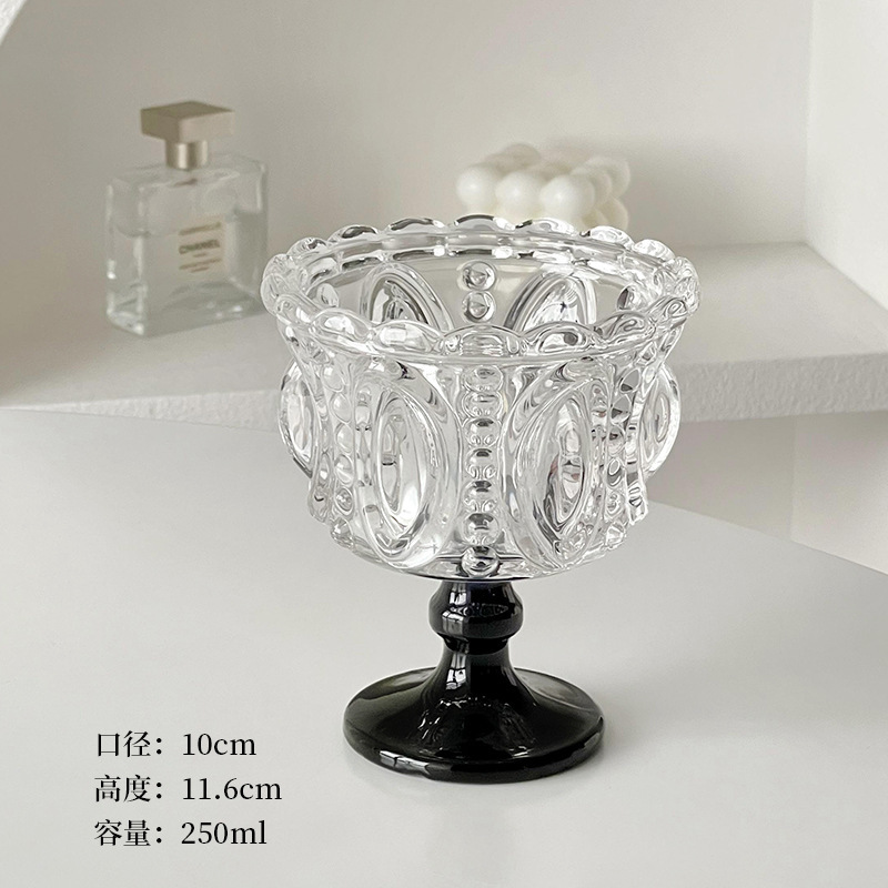 Retro en relieve marrón tazas de vidrio de patas altas tazas de helado tazas de yogur tazas de postre tazas de café creativas medieval al por mayor