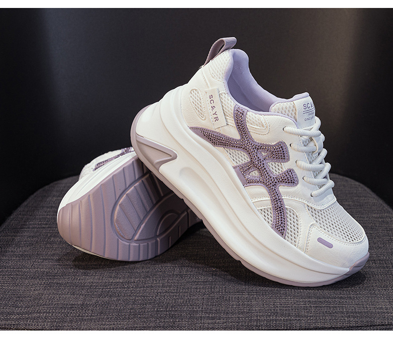 Giày sneaker nữ đế dày tăng chiều cao lưới thoáng khí mùa hè phong cách thể thao — M2916-2 Vàng kem, M2916-2 Xám kem, M2916-2 Xám chi tiết 28