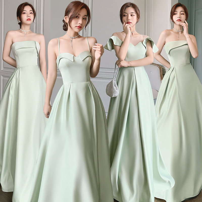 Bridesmaid Dress Sister Dress Fairy Elegant 2025 New Winter Long Style Slimming Look and Flesh-Covering Bestie Group Evening Dress Female Simple