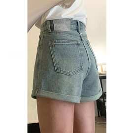 浅蓝色牛仔短裤女高腰夏薄款大码胖mm小个子显瘦梨形身材a字热裤