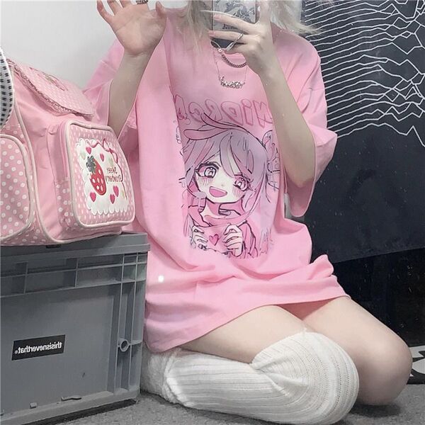 Summer cartoon fuchsia retro T-shirt for leisure