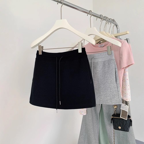 Korean Short Skirt Women's Spring and Summer Collection Korean Style Sporty A-line Casual High-Waisted Slimming Belted Skirt for Petite Women